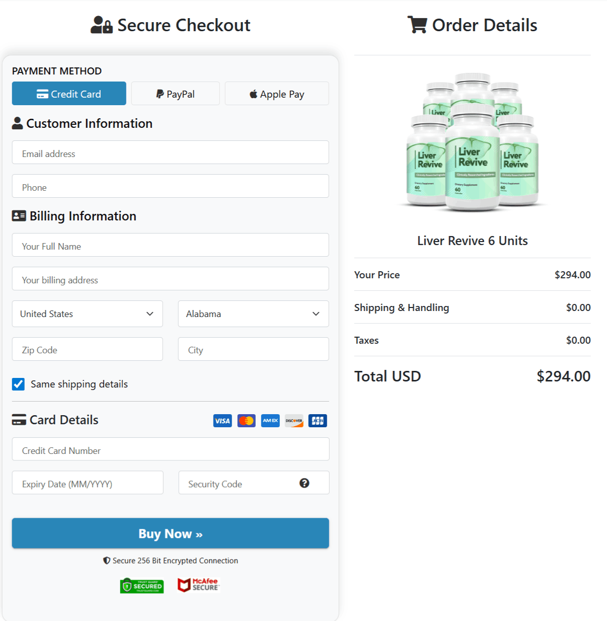 Liver Revive Checkout page